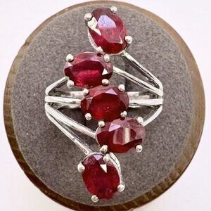 VTG Sterling Silver 925 Garnet Five Stone Prong Set Statement Ring Size 7